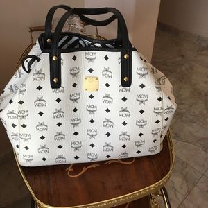 White MCM large reversible tote